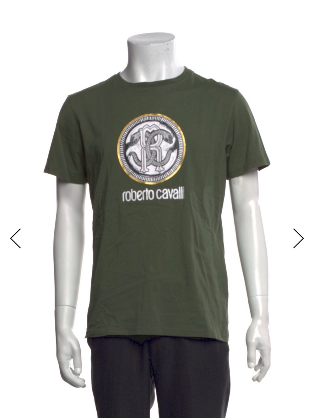 Roberto Cavalli Olive Green Short Sleeve Logo Tee